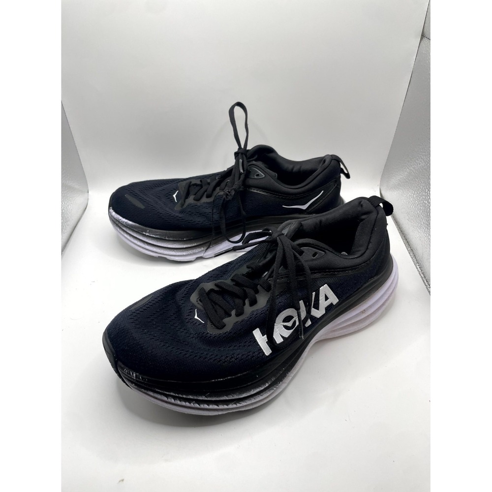 Hoka One One Bondi 8 Wide 1127954-BWHT Womens 8 D Sneaker Black Running Shoes